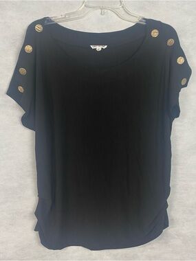 Lily Star Black Short Sleeve Top with Gold Button Accents